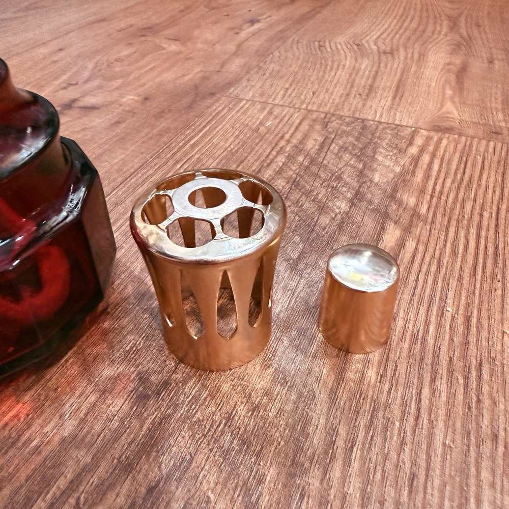 Lampe Berger Oil Fragrance Diffuser Ruby Red Glass Gold Top Paris France Retired - Picture 2 of 7
